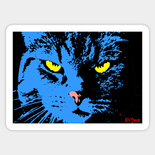 ANGRY CAT POP ART - BLUE YELLOW BLACK Sticker